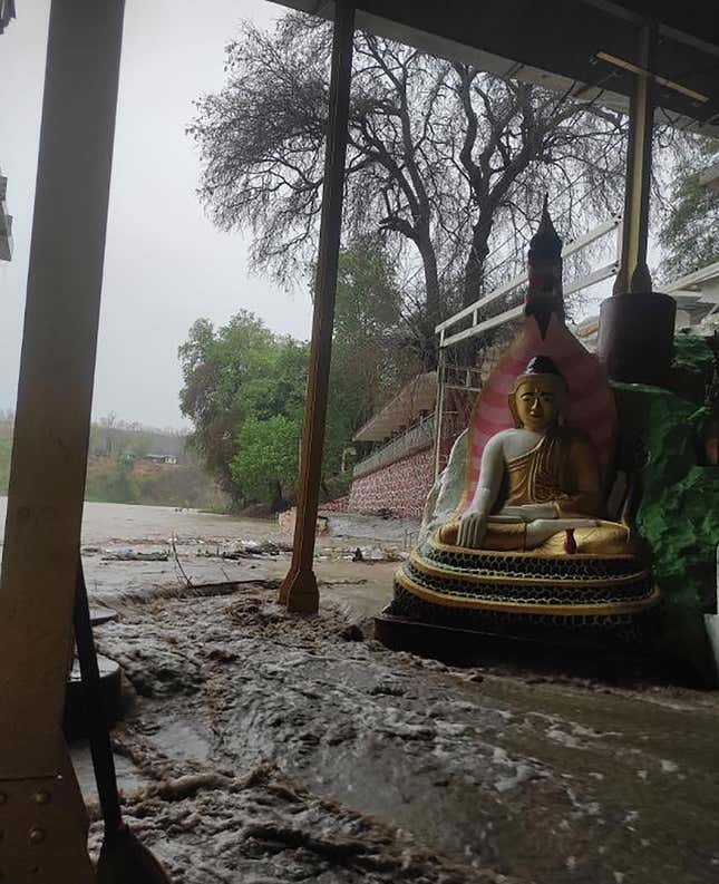 A flooded statue at a pagoda in central Myanmar.