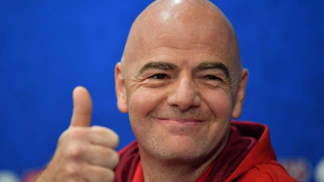  Gianni Infantino gives himself the thumbs up. 