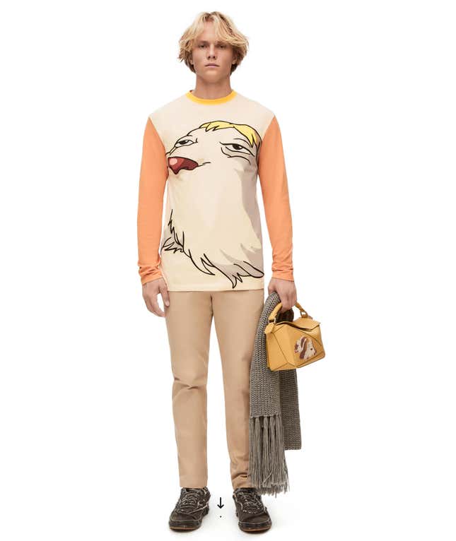 A screenshot of a long sleeve orange and yellow T-shirt with a close-up of Heen's face.