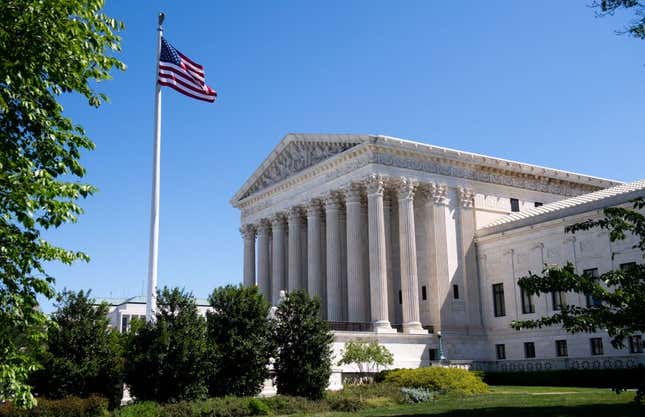 The US Supreme Court is seen in Washington, DC, on May 4, 2020, during the first day of oral arguments held by telephone, a first in the Court’s history, as a result of COVID-19, known as coronavirus.