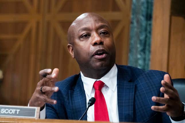 Image for article titled Sen. Tim Scott Claims Democrats Want to Legalize &#39;Abortion&#39; of 3-Month-Old Infants