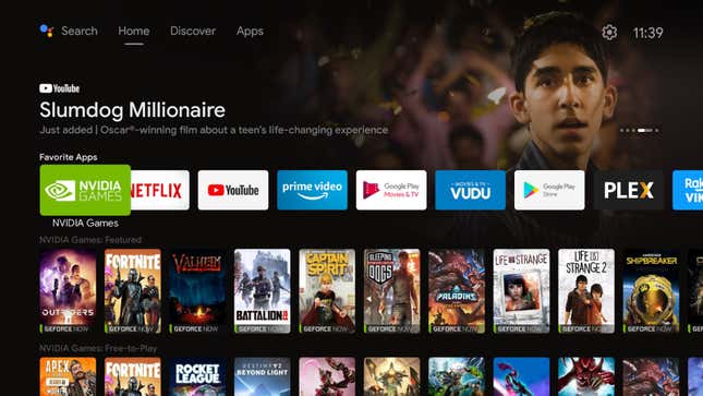 The most recent Android TV home screen on the Nvidia Shield