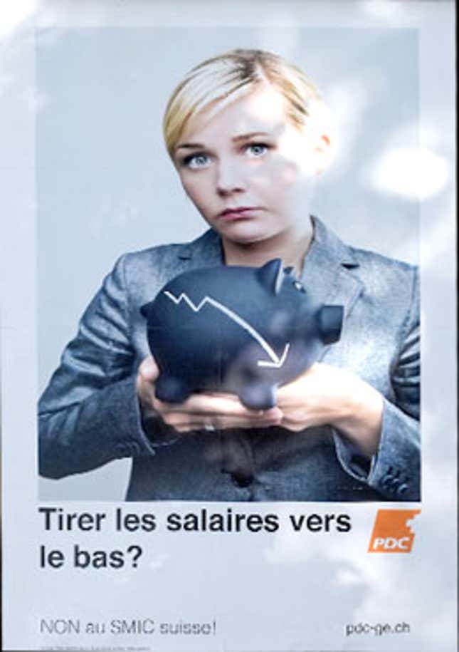 Image for article titled These are the posters trying to sway Swiss voters on a $28 hourly minimum wage