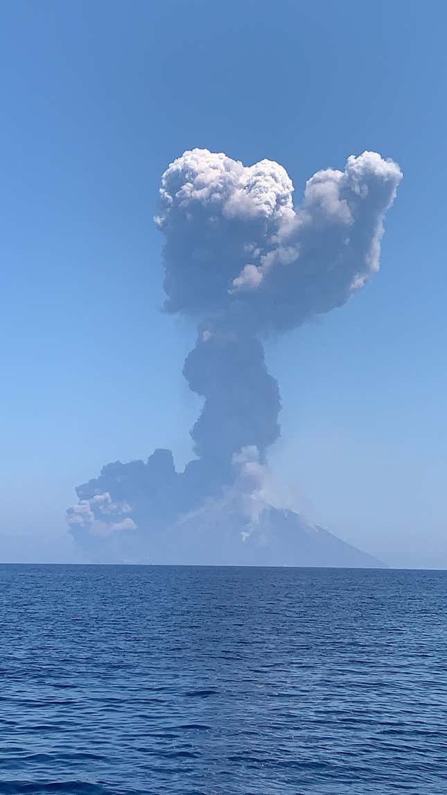 Smoke from the eruption rises over Stromboli, Italy on Aug. 28.