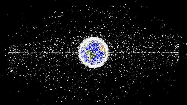 A simulation of the debris in Earth’s orbit. 