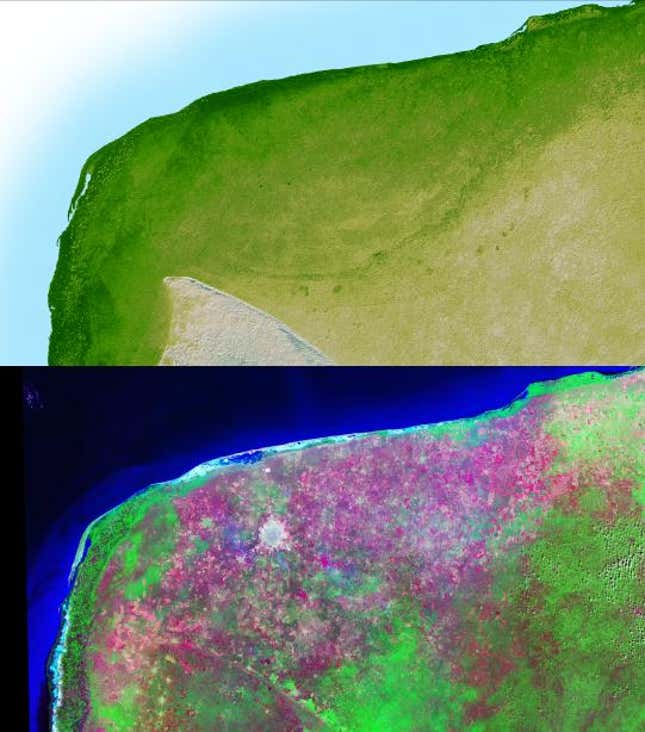 Aerial images of the Chixculub crater.