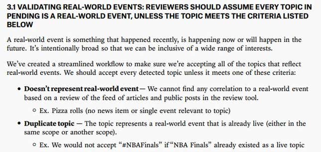 An excerpt from the Facebook Trending Reviewer’s guide.