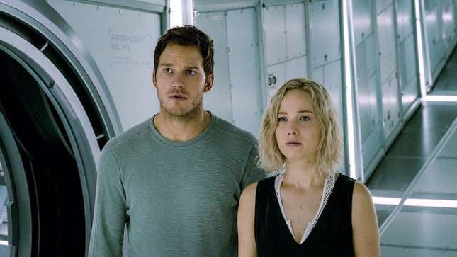 Chris Pratt and Jennifer Lawrence on a spaceship in Passengers