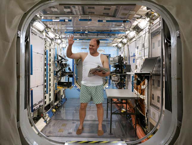 Image for article titled ISS Astronaut Opens Up Port Wearing Boxers, Slippers To Receive New Cargo Delivery
