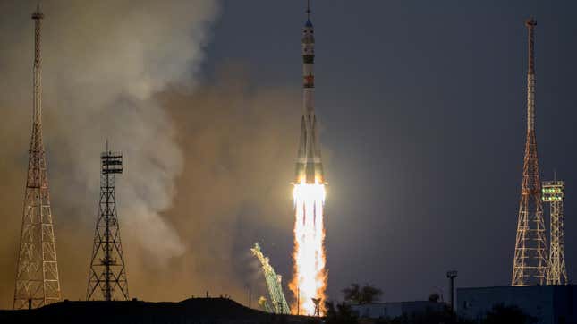 The Soyuz MS-22 rocket launches to the International Space Station with Expedition 68 astronaut Frank Rubio of NASA, and cosmonauts Sergey Prokopyev and Dmitri Petelin of Roscosmos onboard, Wednesday, Sept. 21, 2022, from the Baikonur Cosmodrome in Kazakhstan.