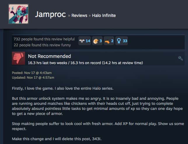 A steam review for the multiplayer mode of Halo Infinite