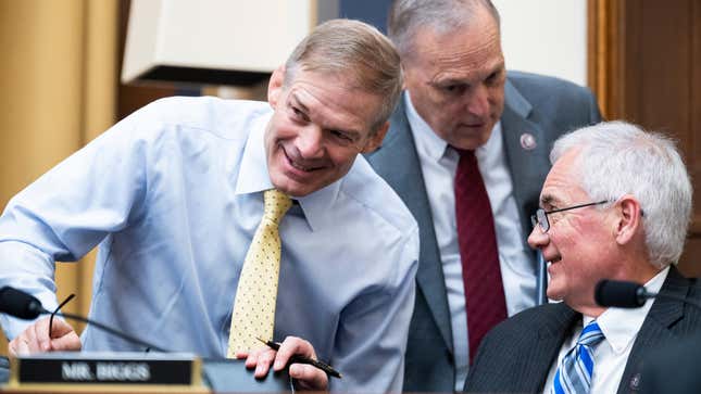 From left, ranking member Rep. Jim Jordan, R-Ohio, Rep. Andy Biggs, R-Ariz., and Rep. Tom McClintock, R-Calif., attend a House Judiciary Committee hearing on Wednesday, May 18, 2022.