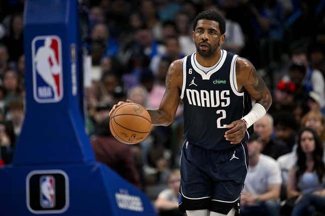 Mar 5, 2023; Dallas, Texas, USA; Dallas Mavericks guard Kyrie Irving (2) in action during the game between the Dallas Mavericks and the Phoenix Suns at the American Airlines Center.