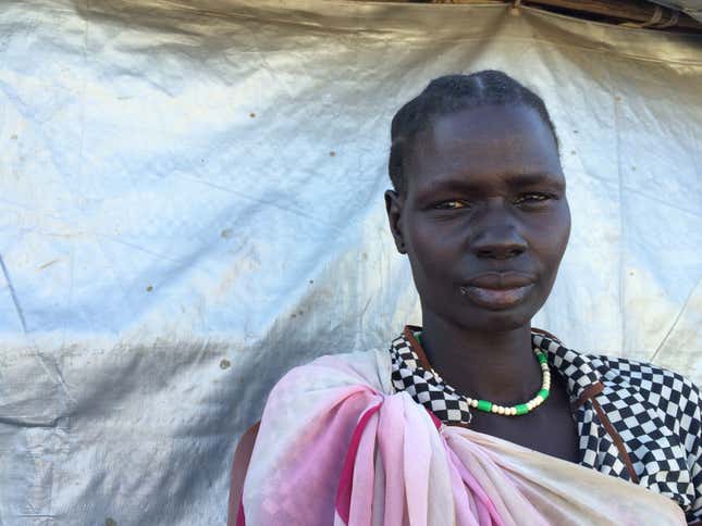 Martha Nyuon Ker outside trauma center for women at UN refugee camp in Bentiu.