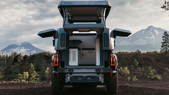 An image showing the rear end of the Hummer EV camper conversion. 