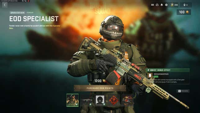 Ein Screenshot Von Call Of Duty Zeigt Einen Skin Mit Bonusbeschreibungen Im Spiel.