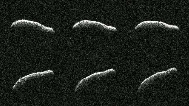 Six planetary radar views of the oblong asteroid 2011 AG5.
