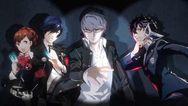A group of characters from the Persona games stand ready.