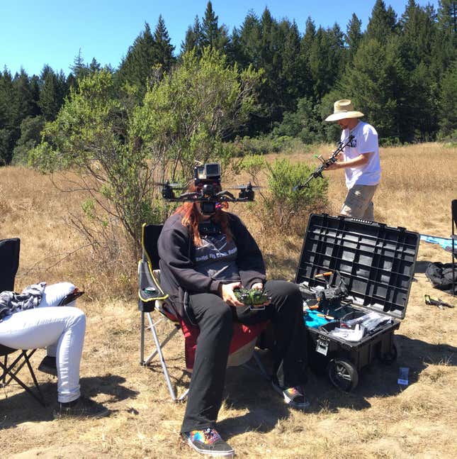 Zoe Stumbaugh hovering her drone right at eye level.
