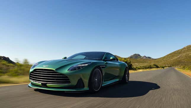 A photo of a green Aston Martin DB12. 