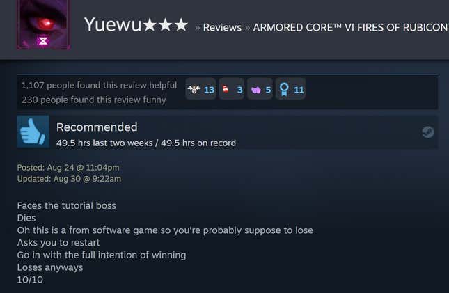 Image for article titled Armored Core VI, As Told By Steam Reviews