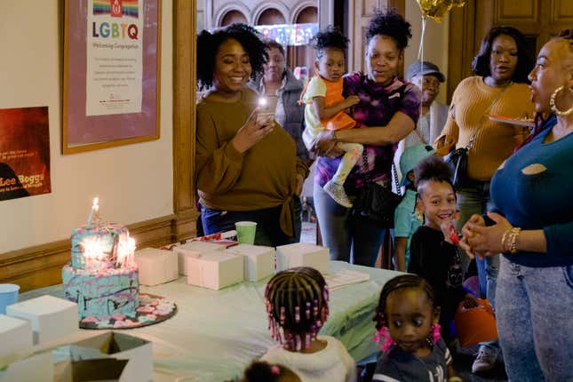 Ra takes a video of Zala as she and friends sing “Happy Birthday” during Zala’s fourth birthday party on March 24.
