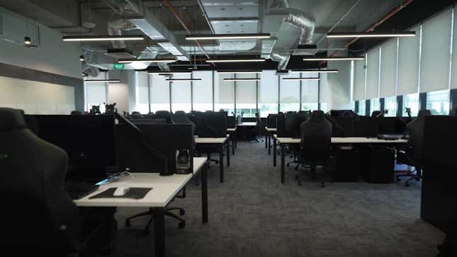 An office at Razer, filled with gaming chairs.