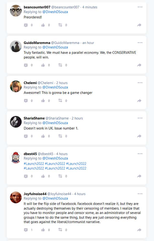 A screenshot of GETTR.