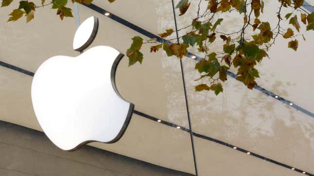 The Apple Inc logo is seen at the entrance to the Apple store in Brussels, Belgium November 28, 2022.
