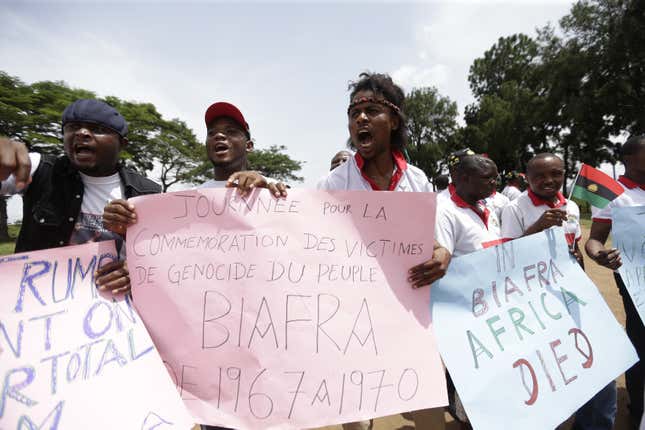 Pro-Biafra activists commemorating the 50th anniversary of the Nigerian civil war
