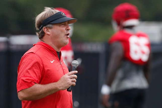 Georgia coach Kirby Smart at the first day fall football camp in Athens, Ga., on Thursday, Aug. 3, 2023.