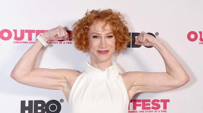 A photo of Kathy Griffin flexing her arms.
