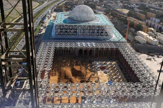 A view of the dome at the construction site of the new Great Mosque of Algiers, called Djemaa El Djazair, which is being built by the China State Construction Engineering Corporation (CSCEC), and overseen by Algeria's National Agency for Realization and Management (ANERGEMA) in Algiers, Algeria February 7, 2017.