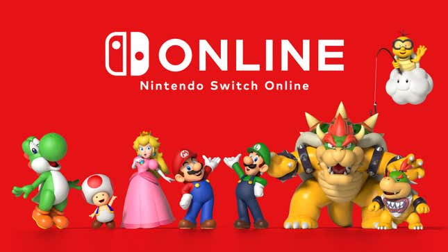 The cast of Mario is seen under the Nintendo Switch Online logo.