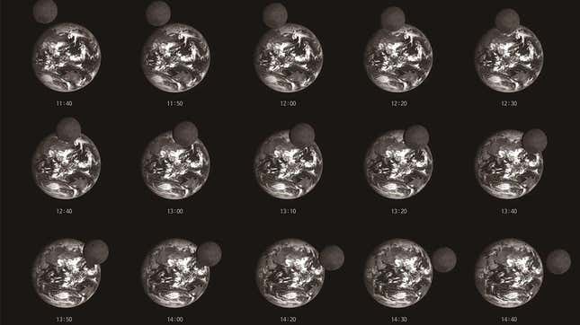 A series of images taken by Danuri of the Moon orbiting Earth.