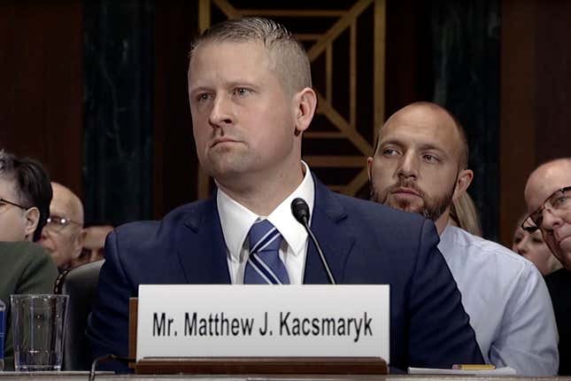 Matthew Kacsmaryk listens during his confirmation hearing before the Senate Judiciary Committee on Capitol Hill in Washington, on Dec. 13, 2017.