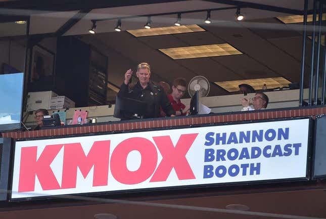 Oct 3, 2021; St. Louis, Missouri, USA;  St. Louis Cardinals broadcaster Mike Shannon is honor in his final game of his career during the second inning of a game between the St. Louis Cardinals and the Chicago Cubs at Busch Stadium. Shannon is retiring after 50 years of broadcasting for the Cardinals.