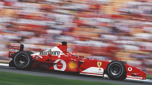 A photo of the 2002 Ferrari Formula 1 car. 