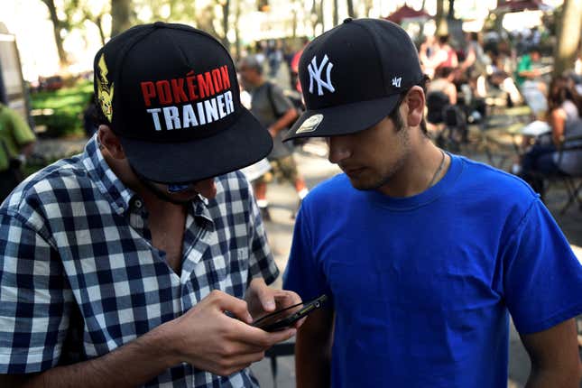 A man plays “Pokemon Go” in Bryant Park.