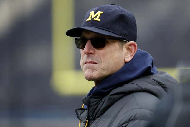 Apr 1, 2023; Ann Arbor, MI, USA; Michigan Wolverines head coach Jim Harbaugh on the sideline during the Spring Game at Michigan Stadium.