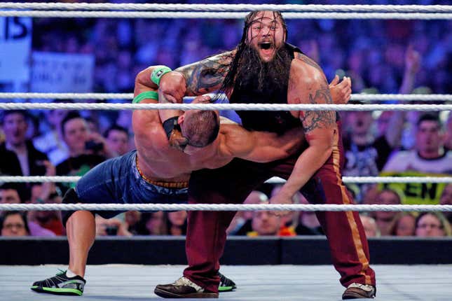 Bray Wyatt and John Cena at WrestleMania in 2014.
