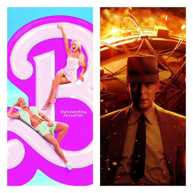 Collage of Barbie and Oppenheimer posters