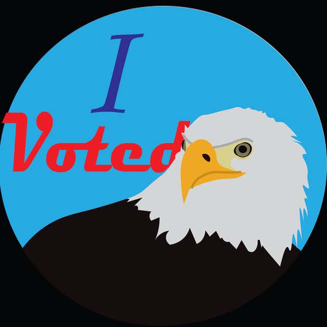 A sleek looking eagle on a blue background is shown with the words "I Voted" in the background.