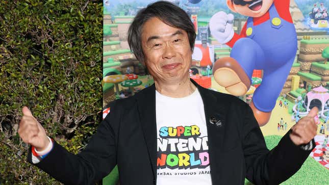 A photo shows Miyamoto smiling with his arms out. 