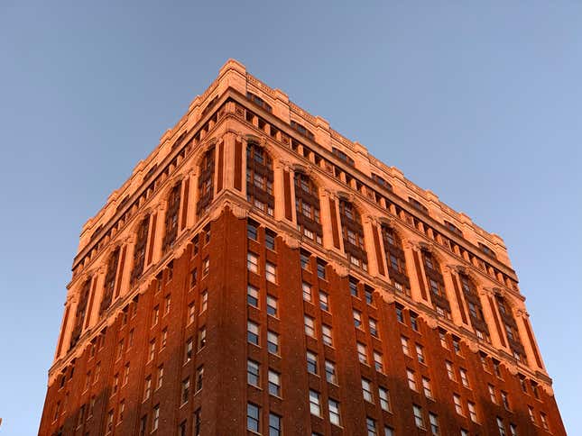 A building in New York at dusk.