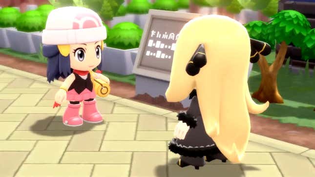the player character and cynthia in pokemon diamond and pearl remakes