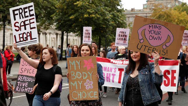 Pro-choice demonstrators take part in a march in Belfast, Northern Ireland September 7, 2019. REUTERS/John Sibley
