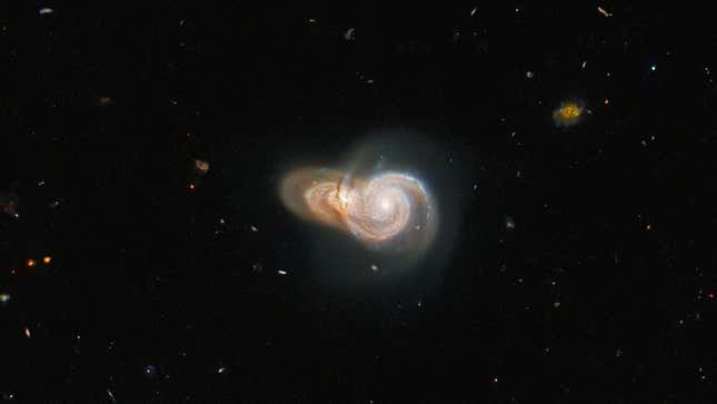 Overlapping galaxies seen by the Hubble Space Telescope.