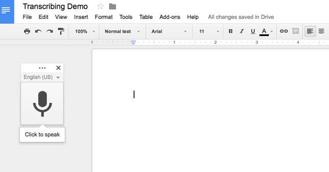 Step 3: After you click “voice typing,” the Voice Typing button will appear.