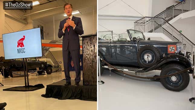 Image for article titled Dr. Oz Stood in Front of One of Hitler&#39;s Cars at a Fundraiser and Had Jordan Peterson Call In